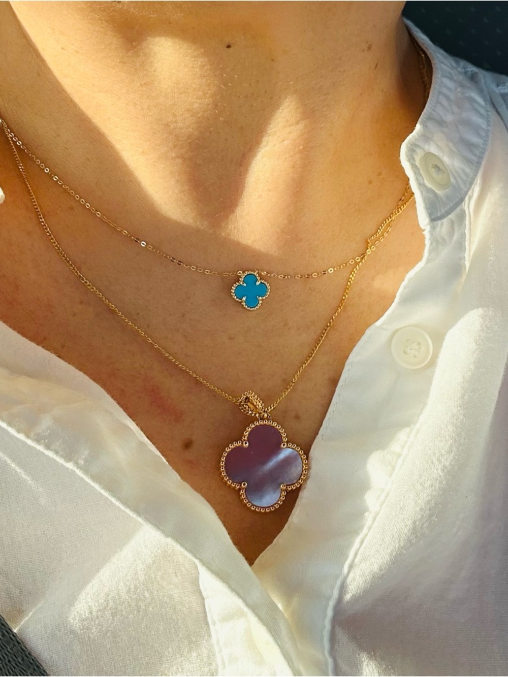 🍀 Turquoise Clover Set in 18K Saudi Gold 💙 - Picture 6 of 6